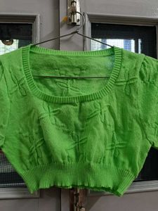 Green Knit Crop Top