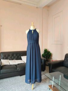 Navy Blue  Elegant Halterneck Maxi Dress