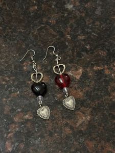 Punk/goth coded Heart Dangly Earrings 🖤🕷️♠️🗝️◾️