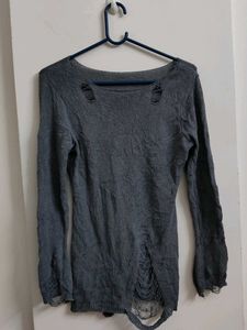 Gray Distressed Knit Top