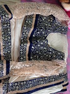 Full Embroidery Work Velvet And Net  Blouse And Saree