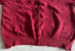 New Silk Red Button-Down Cardigan, size:xl
