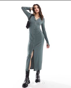 Ribbed Button-Down Midi Dress