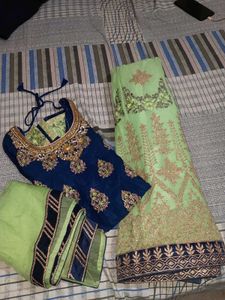 Elegant Green And Blue Lehanga