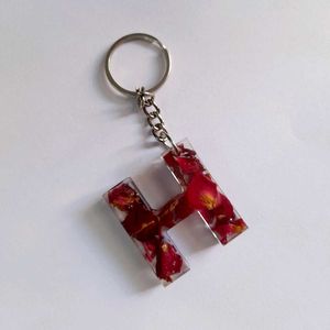 Real Rose Preserved Key Chain H Alphabet