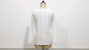 White Lace Trim Long Sleeve Blouse