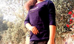 WOMEN'S SELF DESIGN CUT WORK ROYAL BLUE TOP
