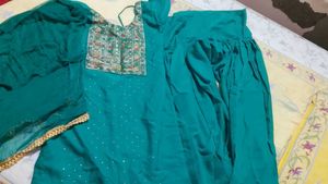 Teal Embroidered Salwar Suit unused