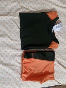 Dark Green And Orange Color Active Wear