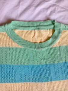Stripped Cotton Crop Top Crew Neck