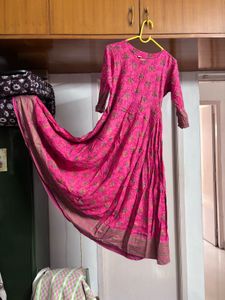 Pink Yoke Worked Anarkali Kurta