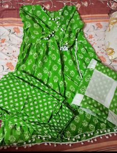 Lime Green Printed Kurta Set