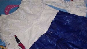 Net denim one piece