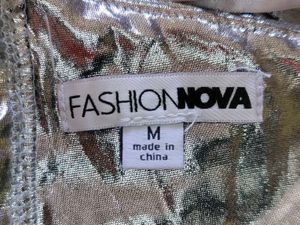 FashionNova SilverMetallic Cross-Front HalterTop