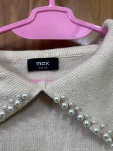 Beige Max Pearl Peterpan Collar Sweater