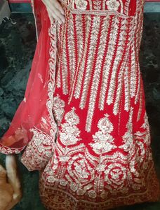 Bridal Red Velvet Zardozi Worked Gown