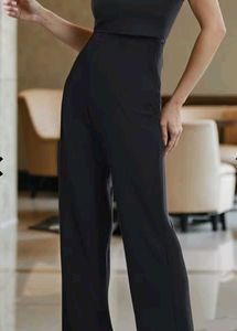 shein sleeveless ribbed Black ctop top &amp; Wide Leg
