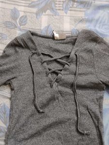 Gray Lace-Up Top