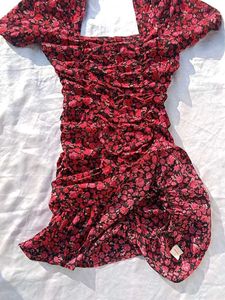 Brand New (Urbanic)Red Floral Gathered Sheath Dres