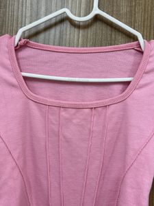 Baby Pink V Shape Core Top Long Sleeves