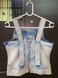 Denim Zip-Up Crop Top