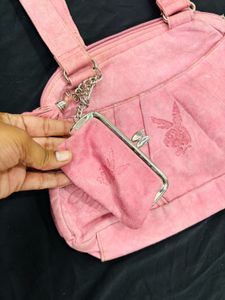 Vintage Y2K Playboy Pink Suede Bag