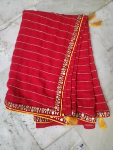 fully Red saree with zari work less