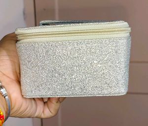 Estee Lauder White Glitter Makeup Pouch