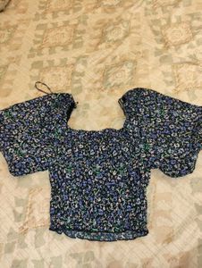 Blue Floral Off-Shoulder Top