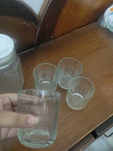 Vintage Glass Pitcher &amp; 4 Glasses Set