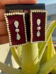 Stylish Fabric Earrings With Pearls And Mirrors