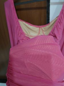 Hot pink ruched mini dress