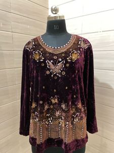 Imported Embroidered Velvet Top