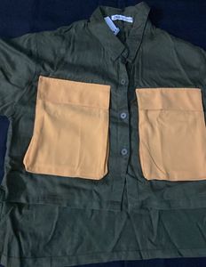 Zara Olive Green Pocket Shirt