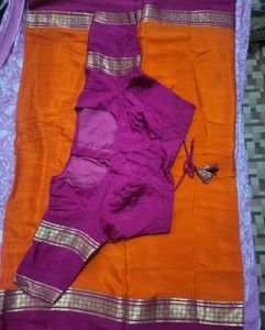 Orange &amp; Pink Saree Mysore crepe silk