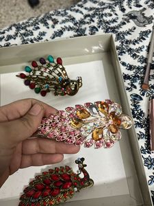Set of 3 Peacock Hair Juda Clip, Slight Faults
