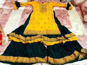 Festive Mustard-Green Sharara Set with Dupatta