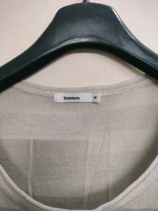 Gray And White Striped Long Sleeve Top