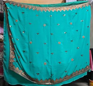 Elegant Aqua Embellished Saree