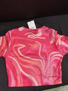 Abstract Pink Crop Top