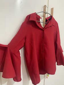Stylish Red Madame Top With Sleeves Styled