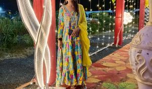 Free shipping multi coloured stunning anarkali set
