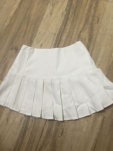 Pleated Button-Detail White Skort