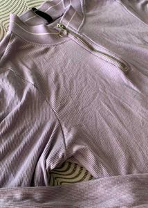 Lavender High Neck Ribbed Fitted Top