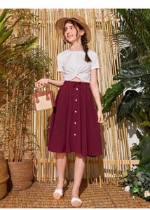 Maroon Button-Down Skirt
