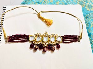 Burgundy Beaded Kundan Choker