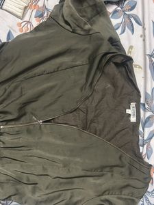 Olive Green Zipper Mini Dress