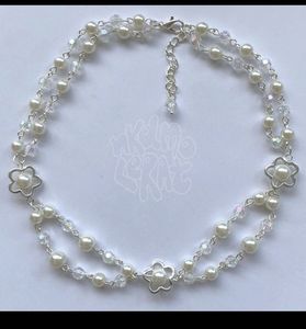 Pearl &amp; Crystal Double Strand Choker