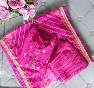 Beautiful Magenta Suit With Jaipuri Dupatta