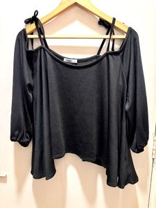 Black Off-Shoulder Tie Strap Top